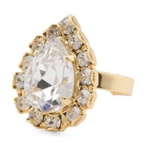Sorrelli Giselle‎ Pear Clear Crystal Gold Tone Halo Cocktail Ring Adjustable Fit